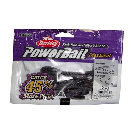 Berkley PowerBait® MaxScent Flat Worm Finesse Fishing Bait  Smoke Black Purple  3.6in | 9cm  Irresistible Scent & Flavor  Versatile Profile  Ideal for Drop Shot Presentation