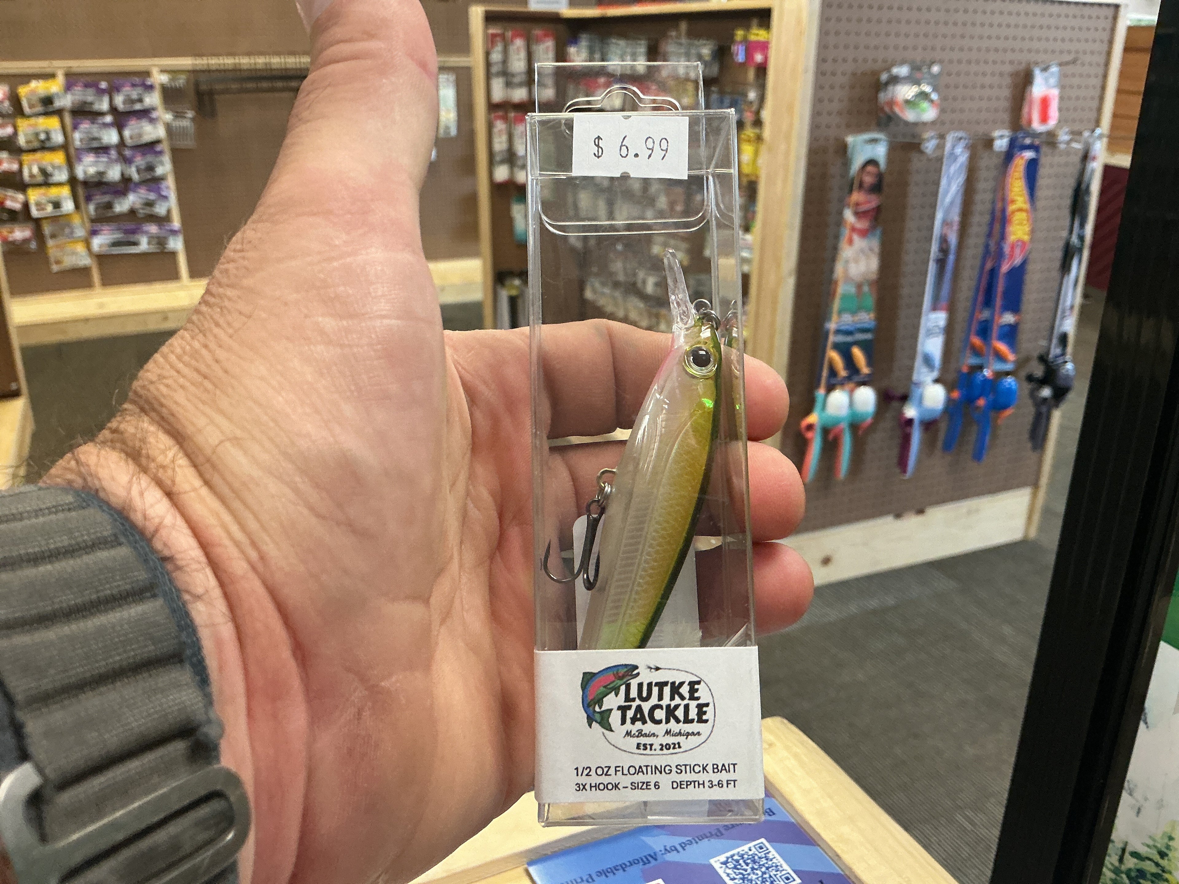 1/2oz floating stick bait-3x-sz6-green shiner