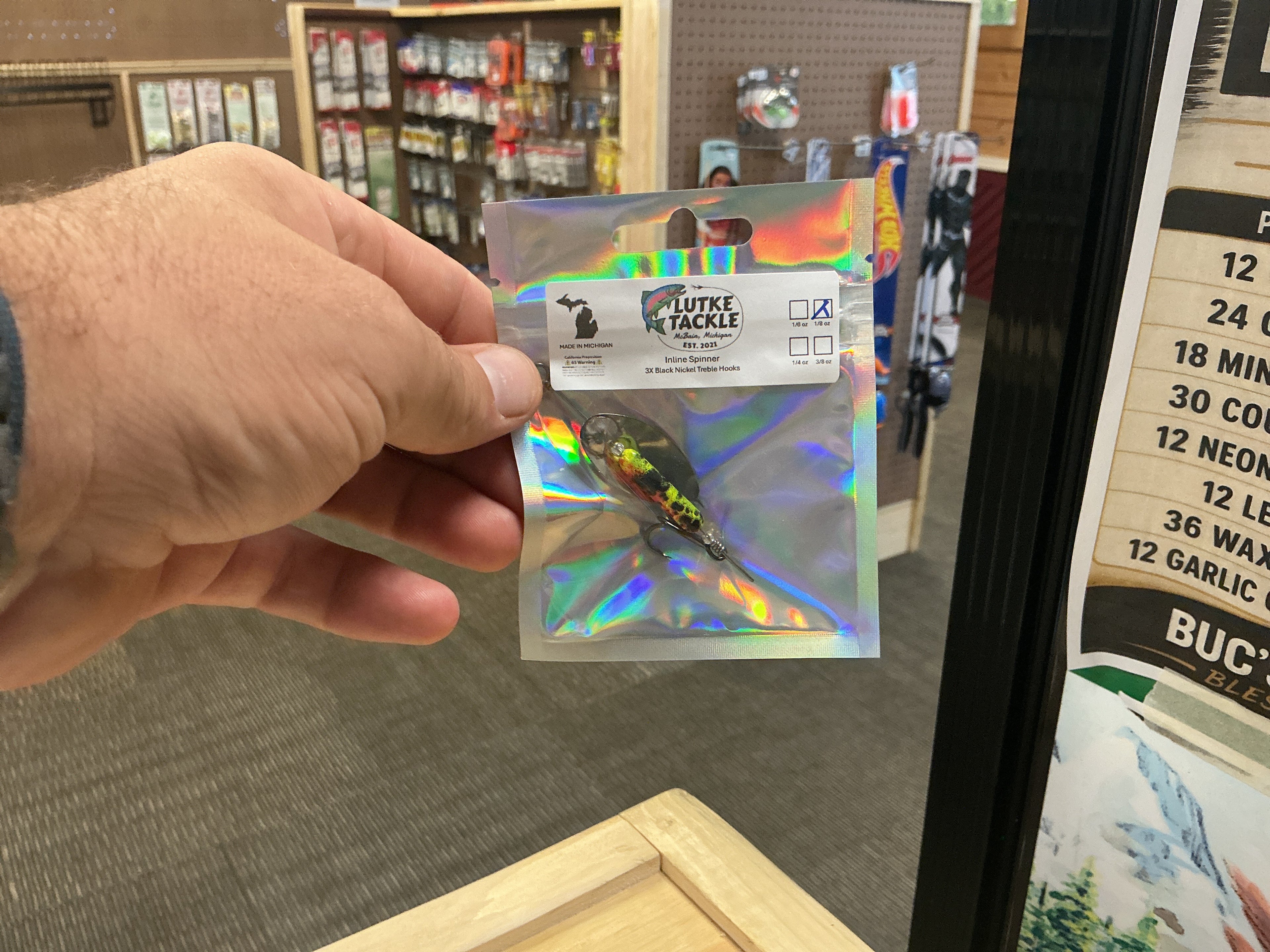 1/8oz inline spinner grn/orng silver blade