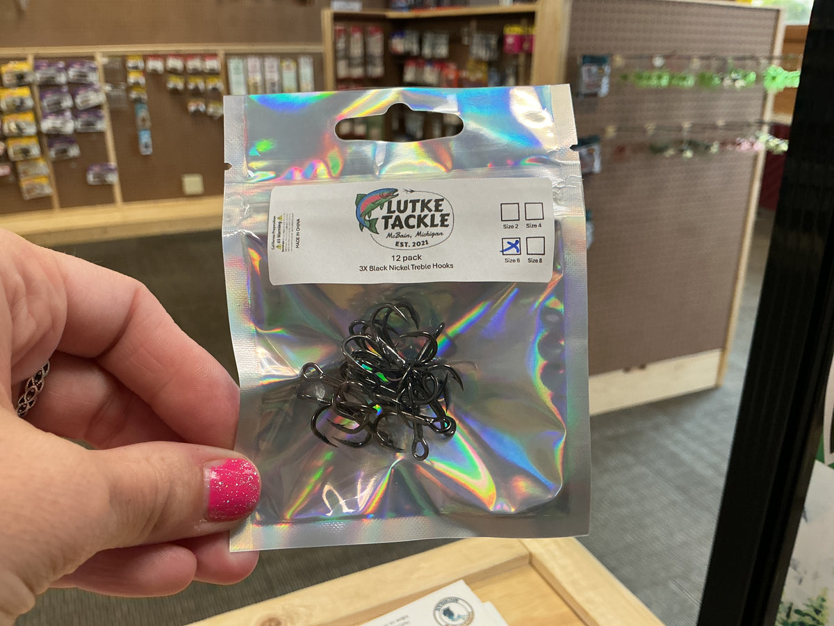 Lutke 3X Nickel Treble Hook Sz 6 12 pack