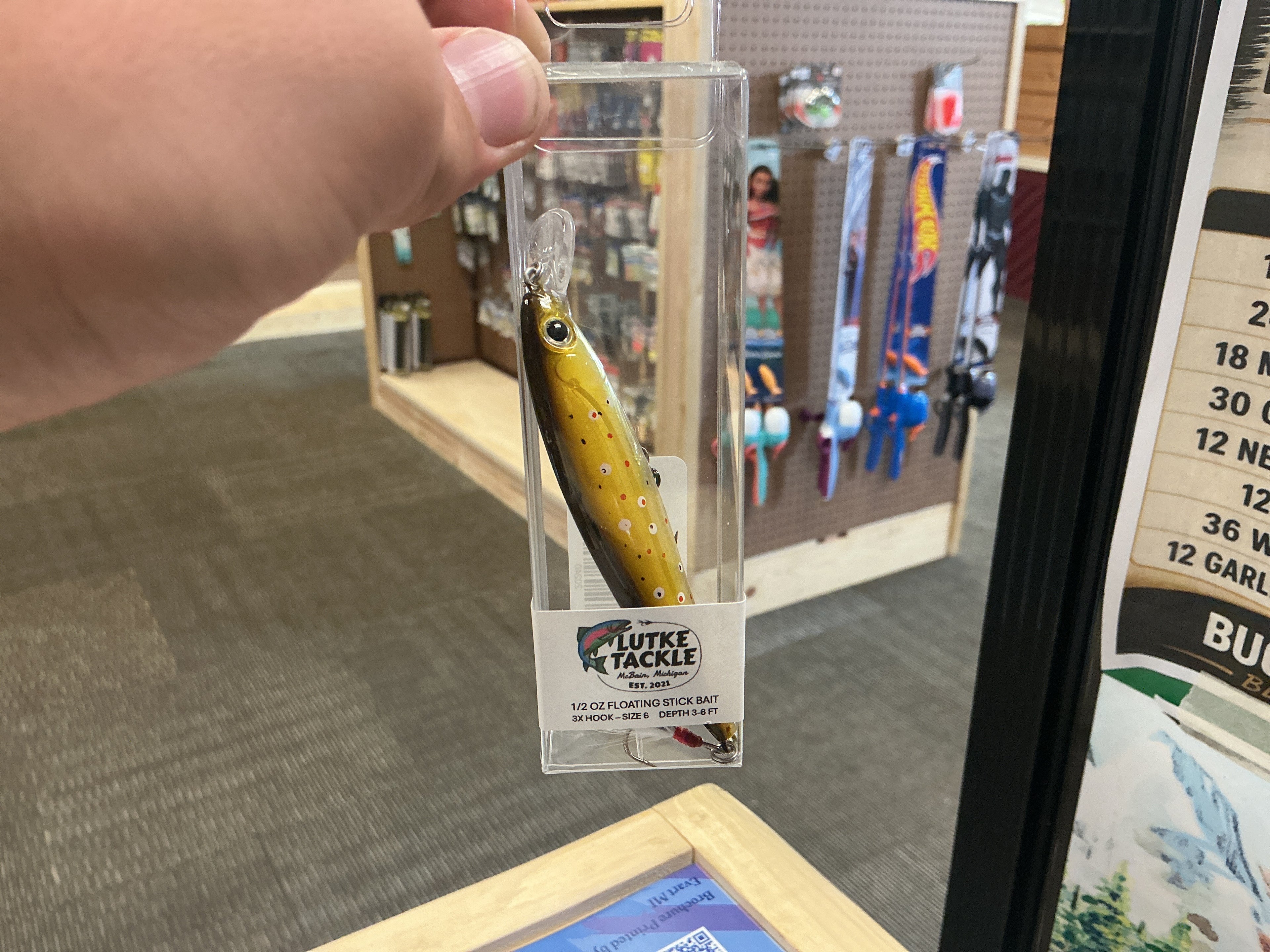 1/2oz floating stick bait 3x sz6-lutke brown trout
