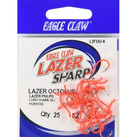 Lazer Sharp L2FOUH-6 Octopus Hook  Fluorescent Orange  Size 6  25 Pack