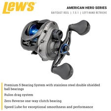 Lew's American Hero Baitcast Reel 7.5:1 Gear Ratio Left-Hand Retrieve